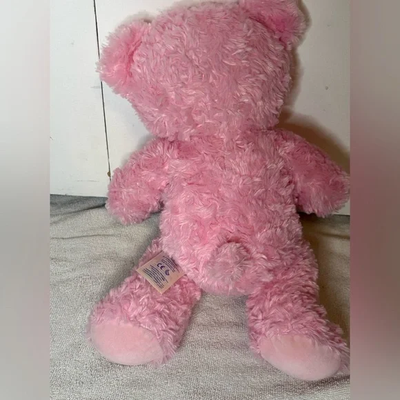 Build A Bear Teddy Bear Plush Pink 16" Retired Plush Heart Nose Blue Eyes - Picture 3 of 7